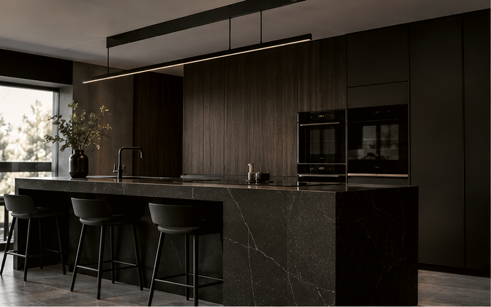 Cocina oscura moderna — dirección visual Patronista
